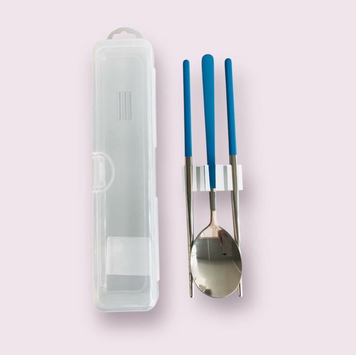 Sliding cover portable tableware 2pcs set