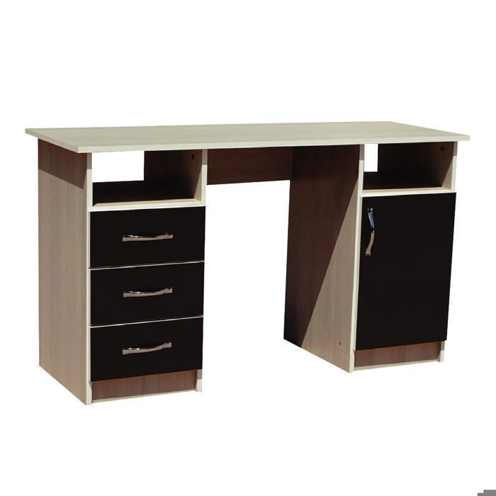 STUDY BUREAU 3 TIROIRS+3 NICHES+1PORTE 130X49X74 CM CL CHENE GRIS