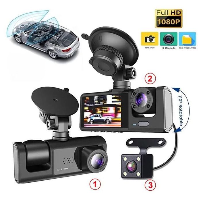Caméra de Tableau de Bord Super HD 1296P - Double Objectif, Capteur G, Grand Angle, DVR Voiture