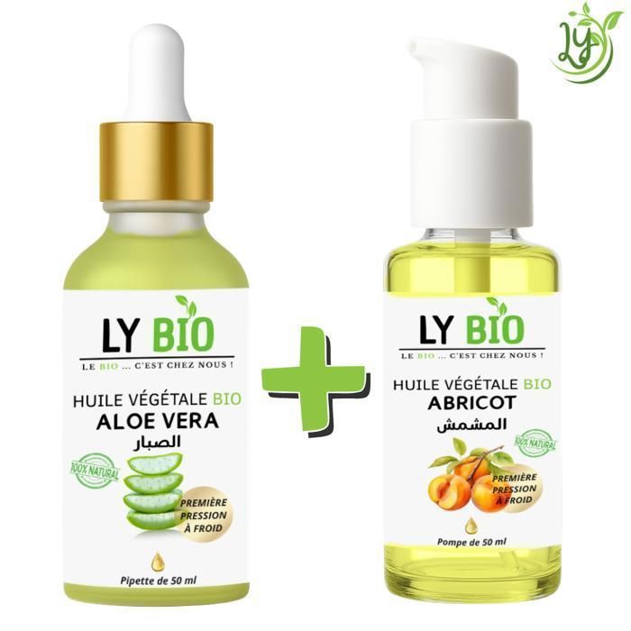 LYBIO PACK HUILE ALOE VERA 50ml - PIPETTE + HUILE ABRICOT 50ML - POMPE