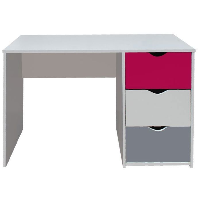 AMSTERDAM BUREAU 3 TIROIRS CL BLANC/FUSHIA 110X55X75 CM