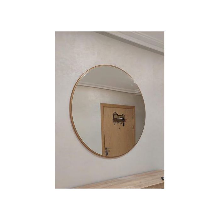 Miroir Mural Rond 80*80  Avec  Cadre Bois Dore