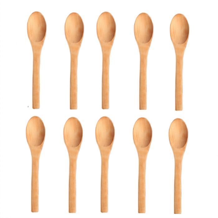 Da.Wa Louche/cuillère en bois (Lot de 10) - Mini cuillère pour miel, café, thé, condiment, sucre, sel - 12,8 x 2,9 cm