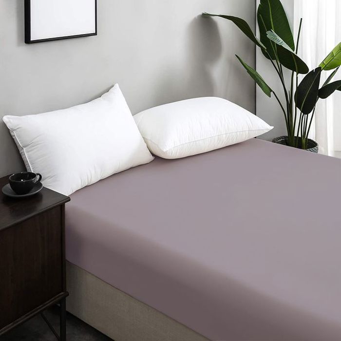 Drap Housse - Antiallergique - Gris Moyen - 160x200 cm - Microfibre - 2 Places