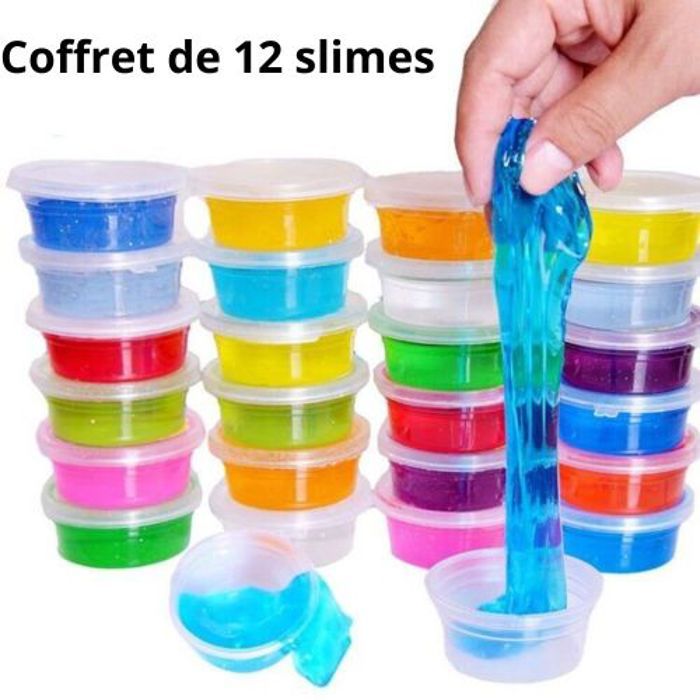 Coffret de 12 pots de slime - GENERIC - Multicouleurs - Sûr et non toxique - Pour enfants de 3 à 10 ans