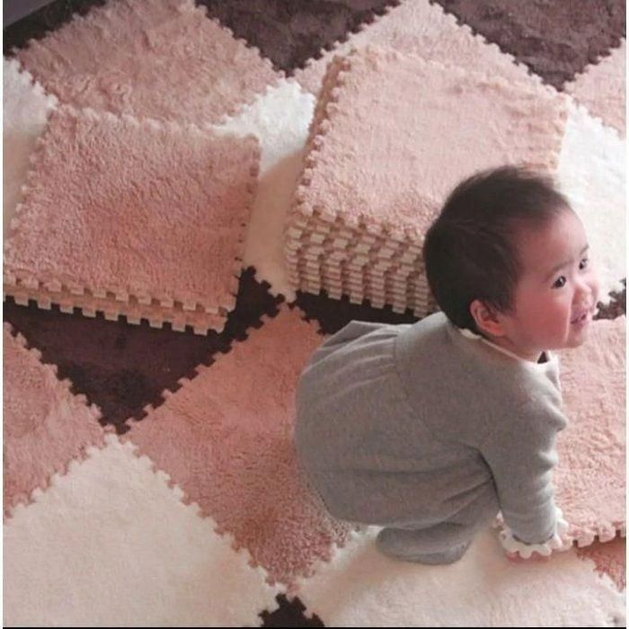 Tapis puzzle - Non spécifié - 20 pcs - Marron et blanc - 30 x 30 cm - Doux et emboîtable