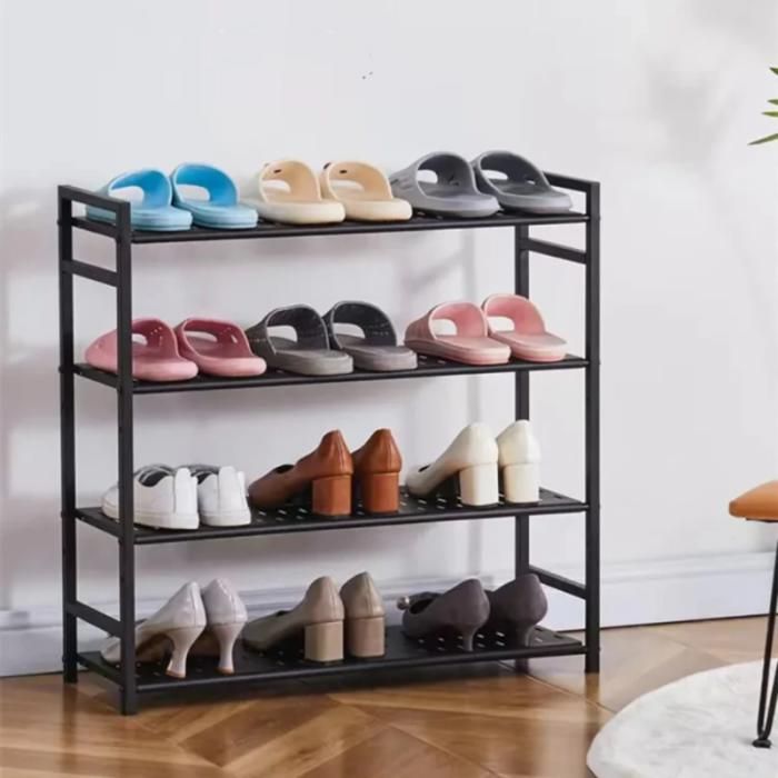 Meuble à chaussures - Métal - 4 niveaux - Noir - Compact - Durable