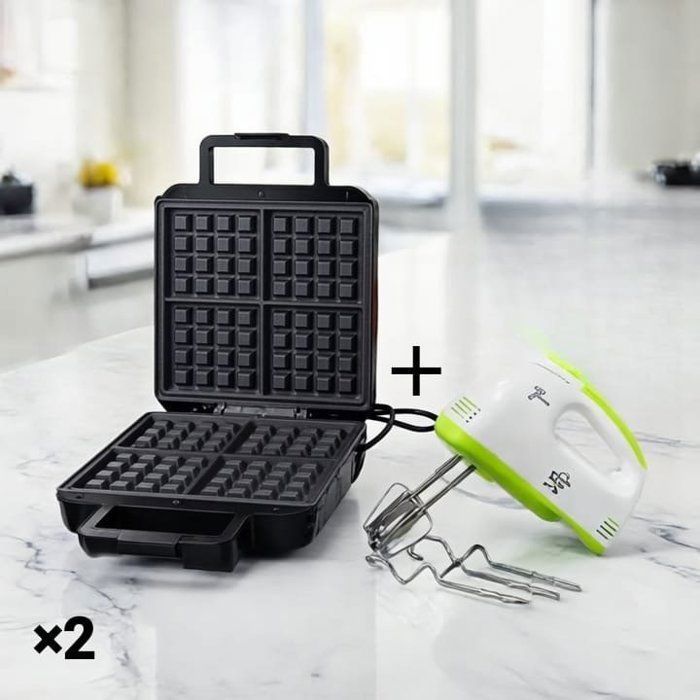 Gaufrier - Cuisine Essentiel - Électrique 1400W - Antiadhésif en Granit - 4 Gaufrettes Carrées