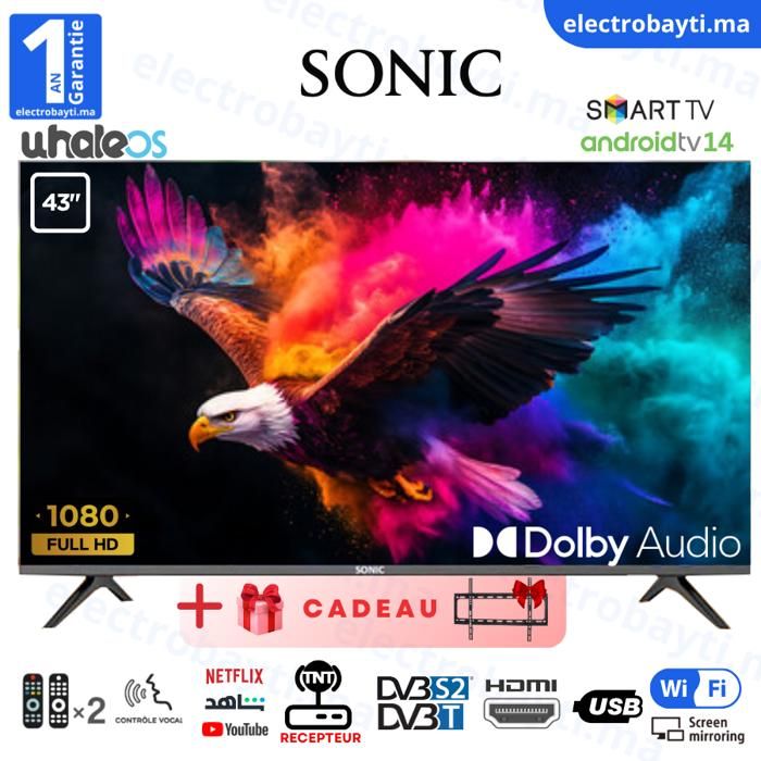 SONIC - 43" Smart tv Full HD Système WhaleOS avec Dolby Audio, Récepteur Intégré, TNT HD