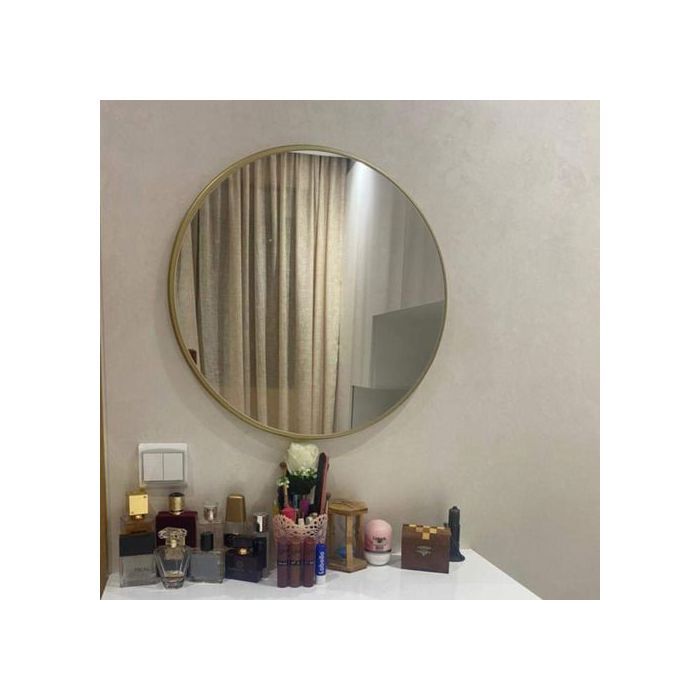 Miroir Mural Rond 60*60  Avec  Cadre Bois dore