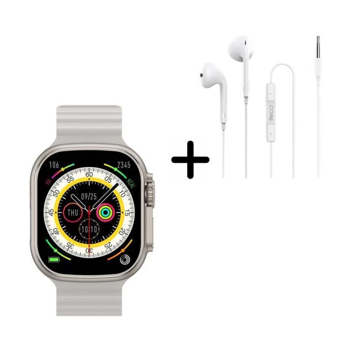 Smartwatch Riversong Motive 8 Ultra Light Gray + ÉCOUTEURS FILAIRES RECCI REP-L07 BLANC - Mini pack