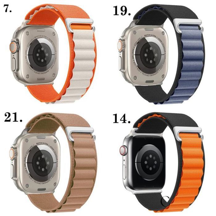 Pack de 4 Bracelets Alpine en Nylon pour Apple Watch 42mm, 44mm, 45mm et 49mm, Orange, Noir, Blanc, Vert