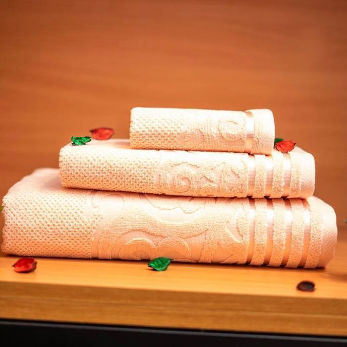 Serviettes de bain - Cassilia - G019 - 100% coton - Pack de 3 - Couleur saumon