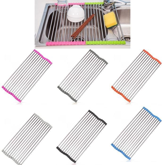 Égouttoir à vaisselle pliable en acier inoxydable, pour fruits et légumes (Couleur aléatoire)