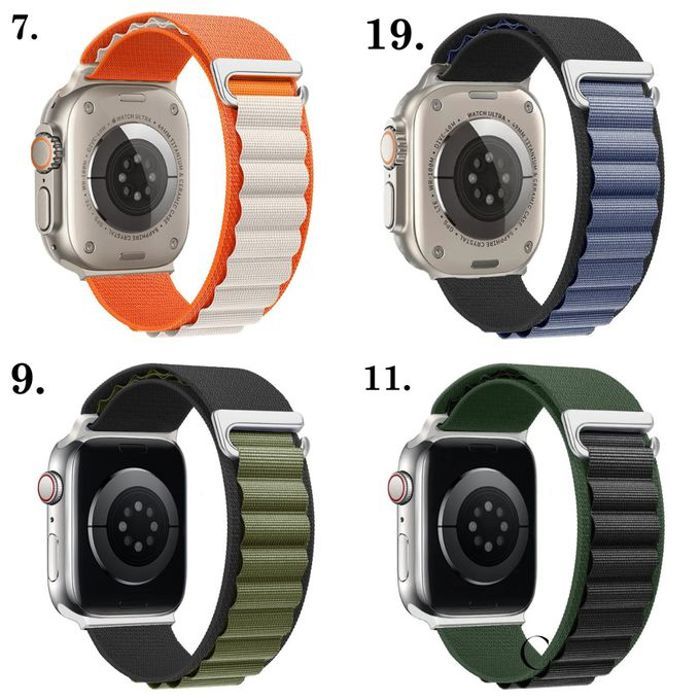 Pack de 4 Bracelets Alpine Loop pour Apple Watch - Nylon - Noir, Blanc, Vert, Orange
