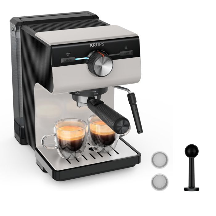 KRUPS Machine espresso manuelle, Gris clair, Authentic, XP381B10