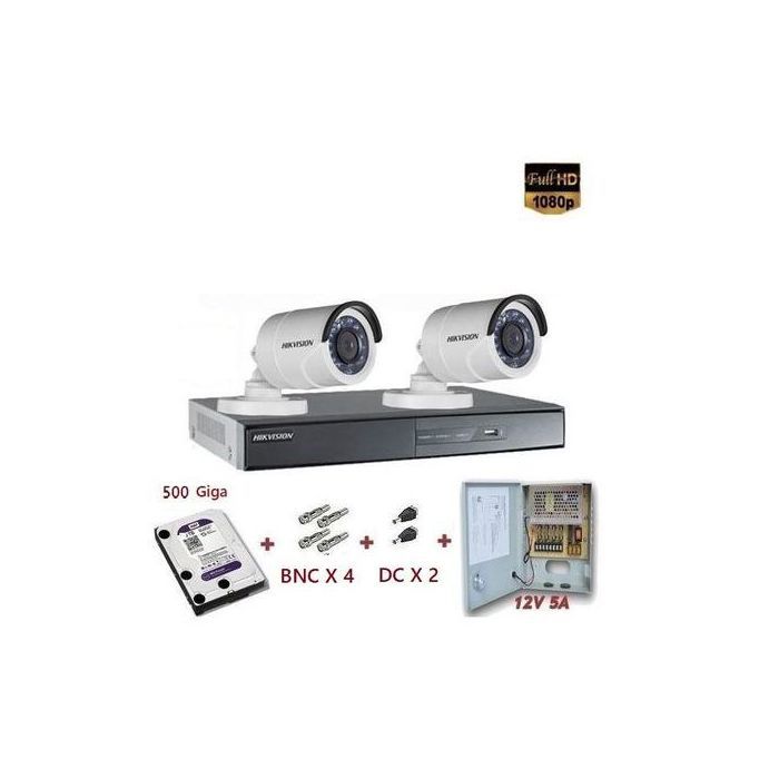 Hikvision Pack ce caméra  1DVR 4voies Turbo HD +2 Caméras Bullets (Extérieur) HDTVI 2,8mm avec Résolution : 2Mégapixel/1080p
