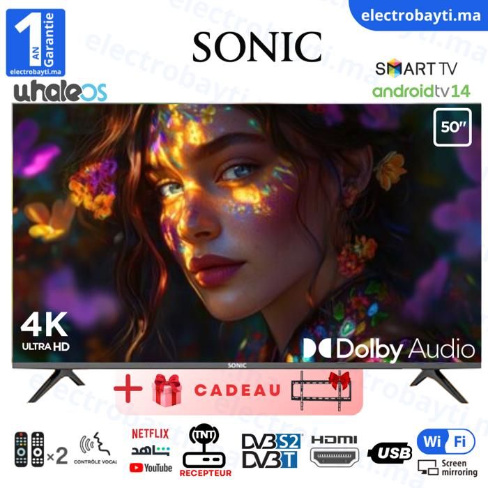 SONIC - 50" Smart tv - 4K UHD - Système WhaleOS - Dolby Audio - Récepteur Intégré - TNT HD