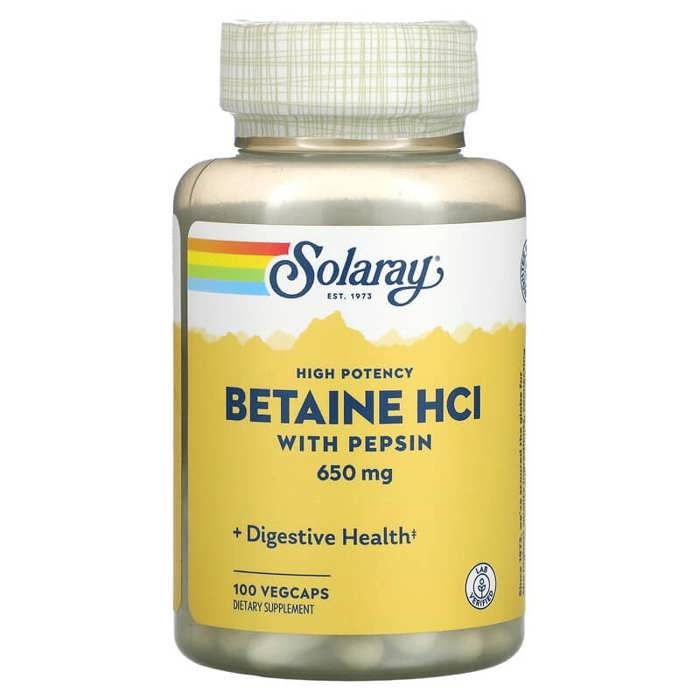 Bétaïne HCL haute efficacité avec pepsine, 650 mg, 100 capsules végétariennes