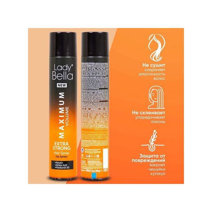 Spray capillaire professionnel Lady Bella à tenue forte, 400ml