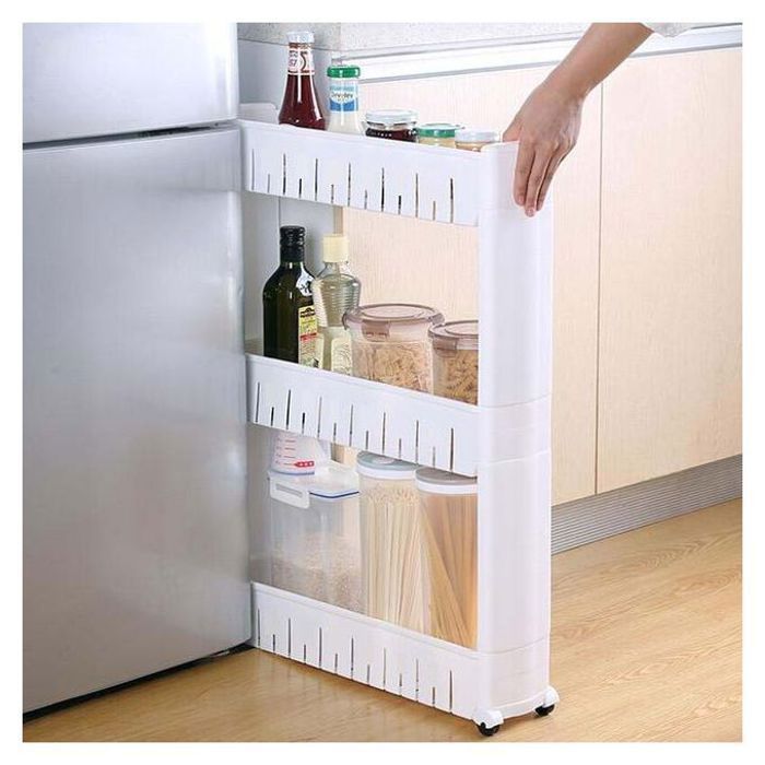Etagère de rangement à 3 niveaux - Pour cuisine et salle de bain - Chariot multi-usages - Avec roulettes, couleur aliatoire