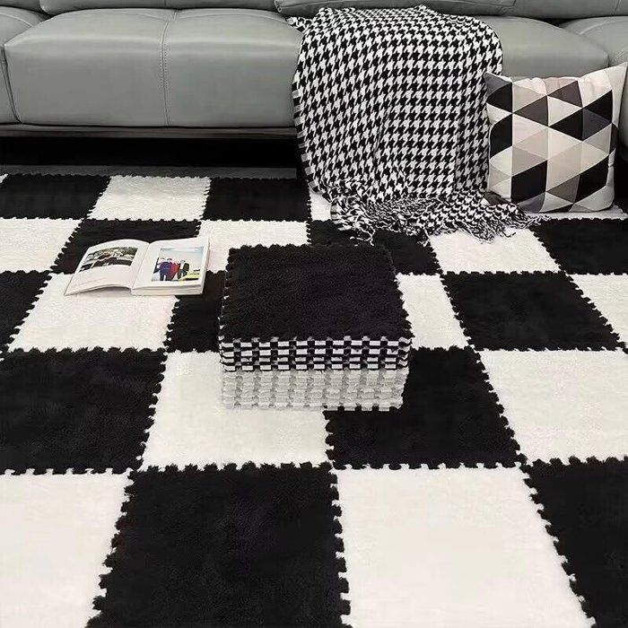 Tapis puzzle - Enfant - 10 pcs - Blanc et gris - 30 x 30 cm - Doux et emboîtable