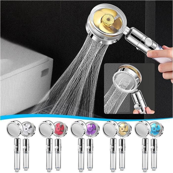 Douche Haute Pression 360° avec Ventilateur et Bouton d'Arrêt, Idéale pour Salle de Bain (Couleur aléatoire)