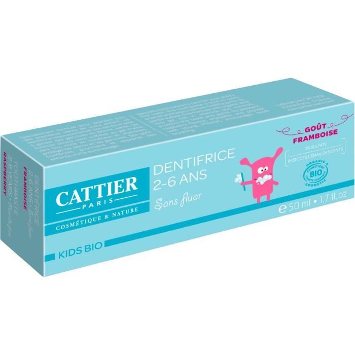 Dentifrice - CATTIER - Goût Framboise - 50ml - Pour Enfants 2-6 ans - Mixte
