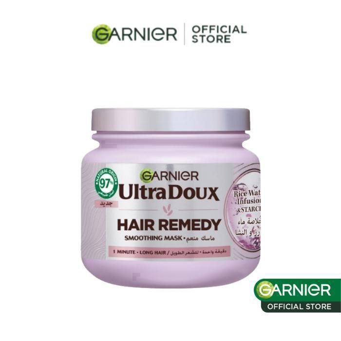 Masque Remède - GARNIER - Infusion d'Eau de Riz et Amidon - 340 ml - Cheveux longs - 72H de douceur