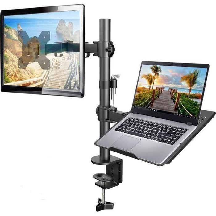 Support Moniteur Bras réglable 13. 32p adaptateur d'ordinateur portable support de montage de bureau à double moniteur réglable 2IN1