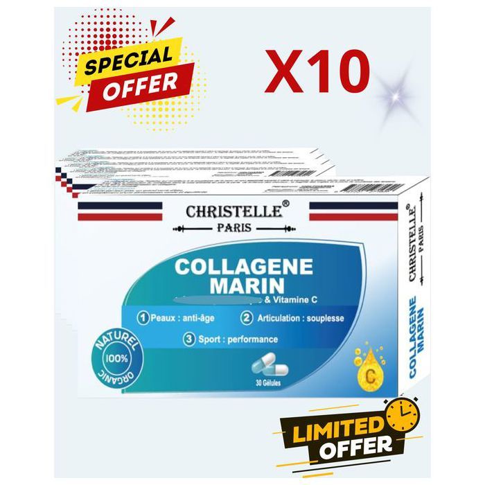 lot 10 boites Collagène marin et Vitamine C, santé et bien-être anti-âge, anti-ride pour cheveux, peau et articulations