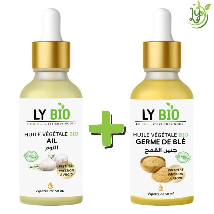 Pack d'Huiles - LYBIO - Huile Ail 50ml - Pipette - Huile Germe de Blé 50ml - Pipette