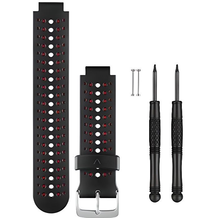 Bracelet de remplacement GARMIN Forerunner 25 en silicone noir et rouge marsala