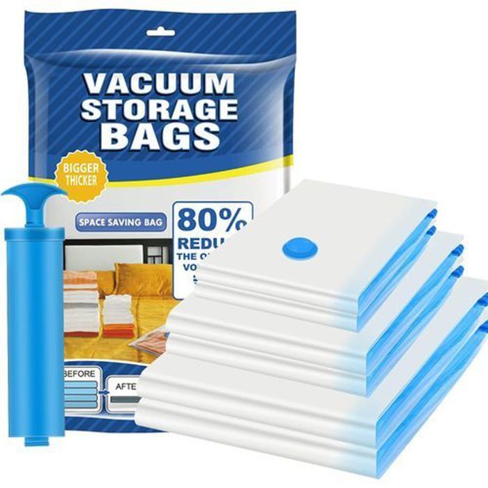 kit de 6 Sacs de rangement sous vide avec pompe, gain de place pour vêtements