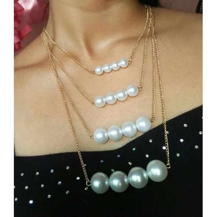 Collier - FASHION - Bohème - Multicouche - Pendentif en perle - Doré