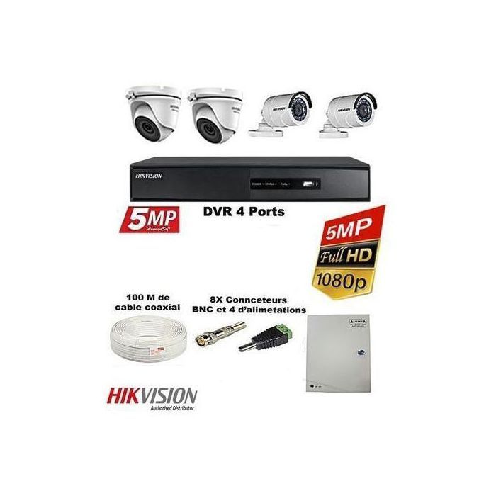 Hikvision Pack Complet Caméras de Surveillance 4 de A à Z de 5MP Jour/Nuit