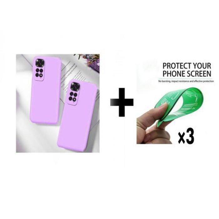 Case Pack : 2 Pochette Xiaomi Note 11S 4G Silicone Mauve Et Mauve + 3 Protection Incassable