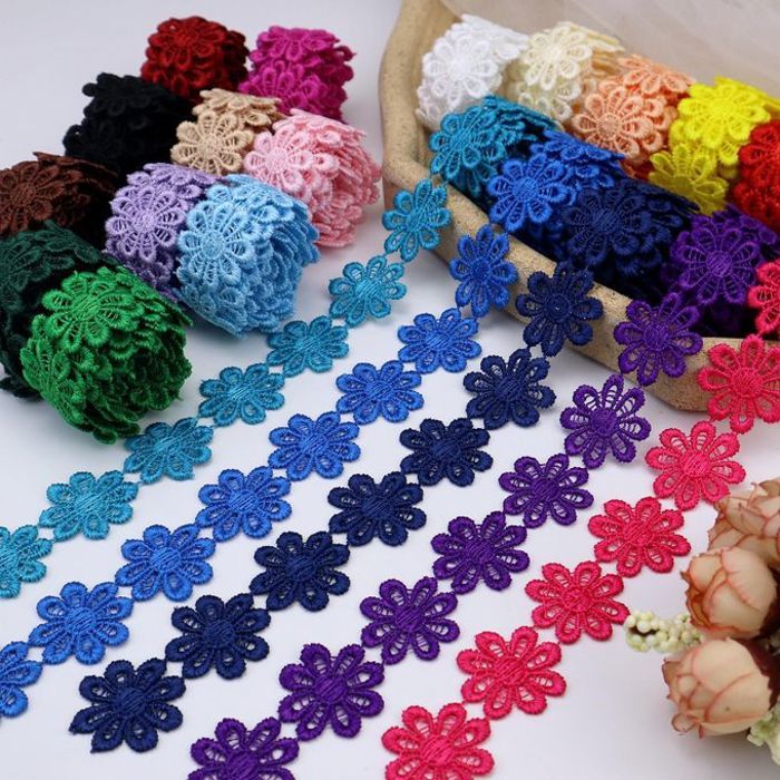 7 Couleurs fleur Dentelle Brodée, garniture florale, 2.5CM X 2M chaque Couleur