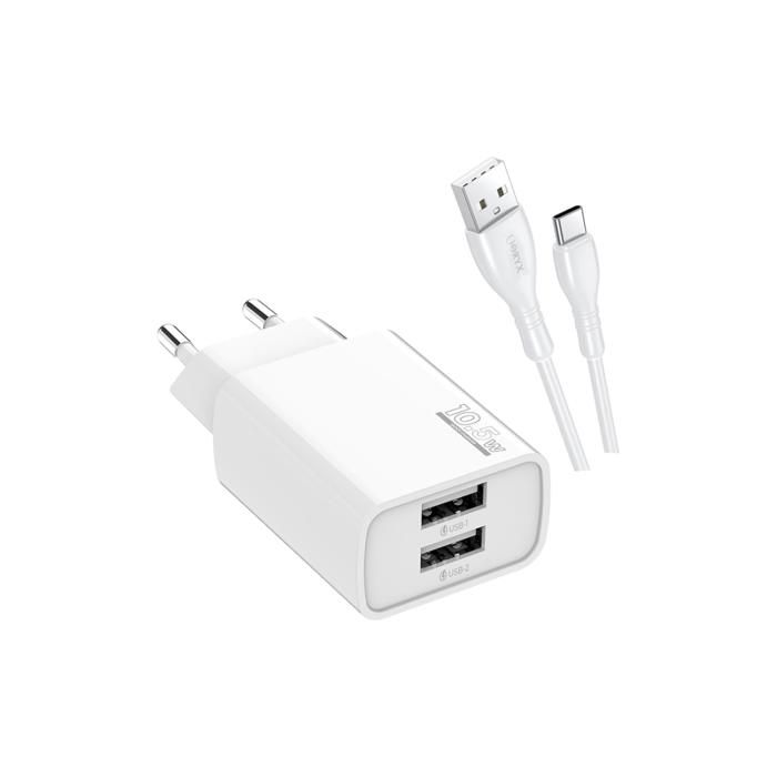 ORYX chargeur mural fast charge 10.5W 2 ports USB-A avec câble