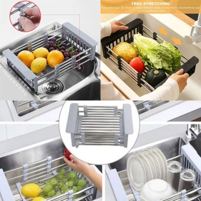 Vaccage de la vaisselle en acier inoxydable, réglable, égouttoir de proximité (Couleur aléatoire)