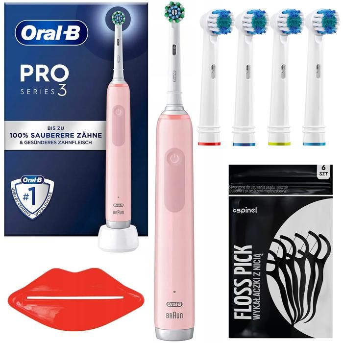 Elektrisk tandborste - Oral-B - Pro 3 3000 Cross Action Rosa - 3 lägen - Trycksensor - Tillbehör ingår