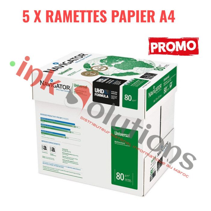 Lot de 5 Ramettes de papier blanc A4 80g/m² 500 feuilles