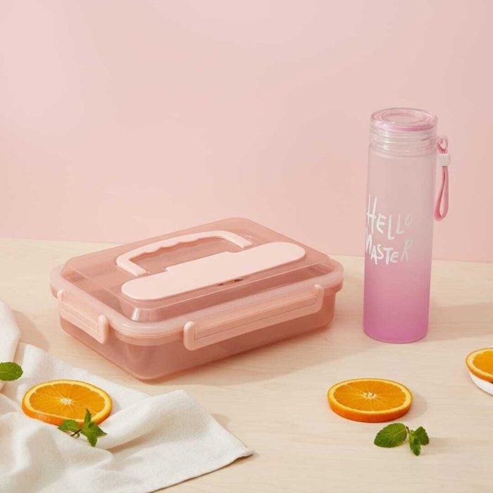 Pack Lunch Box Chauffante Électrique +gourde 900ml  - Inox Amovible - 3 Compartiments - 1,5L - Rose et Blanc