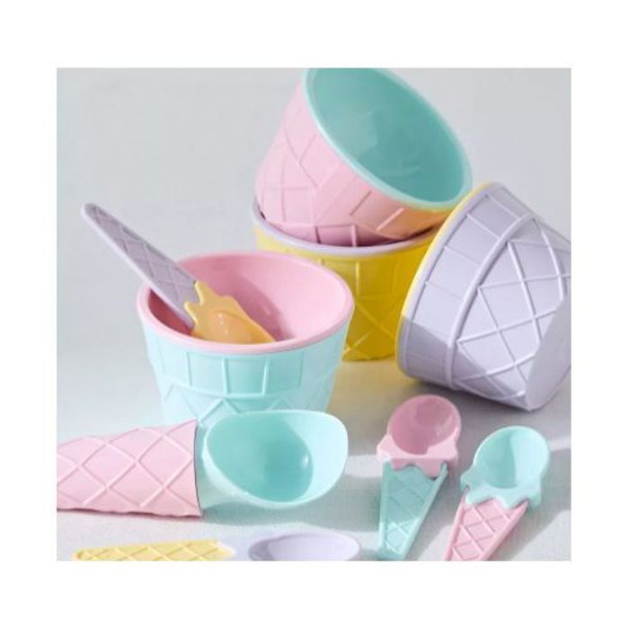 Qlux Lot De 6 Pcs Set Ice Cream Bol et Cuillère à Crème Glacée