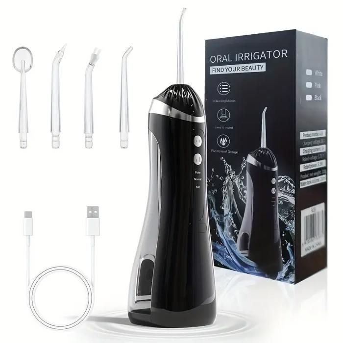Appareil de Nettoyage des Dents Domestique à Quatre Têtes avec Chargement USB, Nettoyeur de Dents à Puce de Ligne d'Eau Portable
