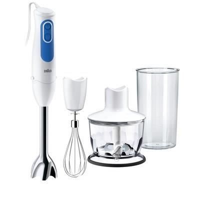 Mixeur plongeant BRAUN MQ3035WH avec hachoir Sauce - Blanc et Bleu - 700 Watt - PowerBell Plus et Splash control