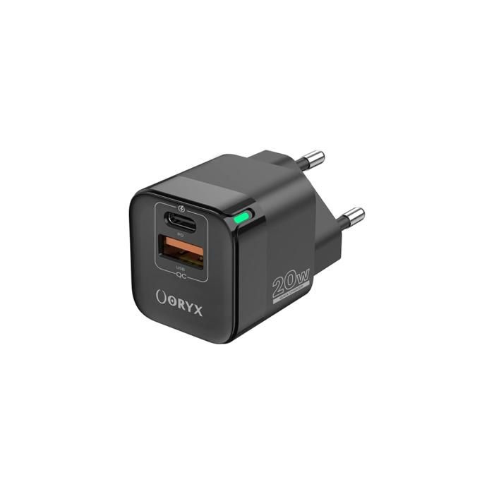 ORYX Mini chargeur mural quick charge 20W port PD Type-C et USB-A noir