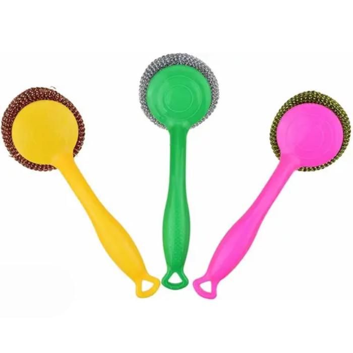 Brosse de nettoyage à long manche, graphite acier inoxydable, pour la vaisselle (Couleur aléatoire)