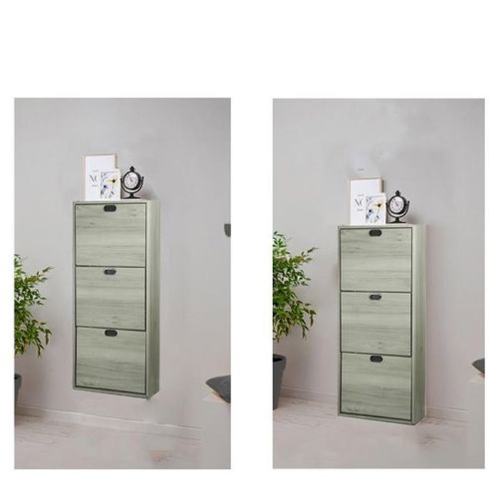 Meuble à chaussures - Assina - GRIS - 3 tiroirs - PVC - Rangement élégant