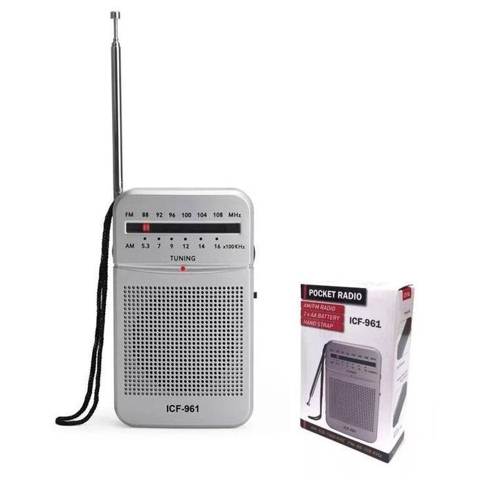 Radio a pile AA portable de poche AM FM avec haut-parleur et prise casque-grey